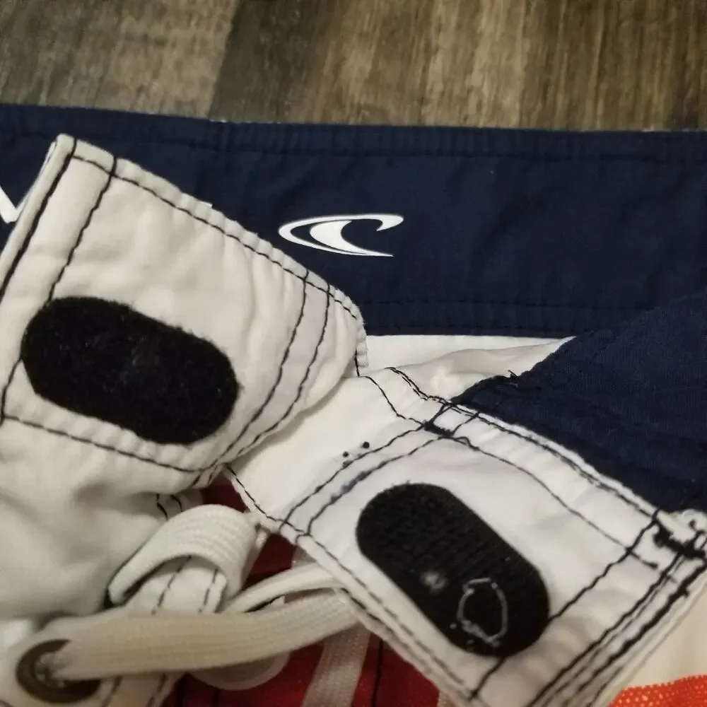 O'Neill Swim Shorts Mens 34 Fishing Board Shorts Logo Blue/Orange‎